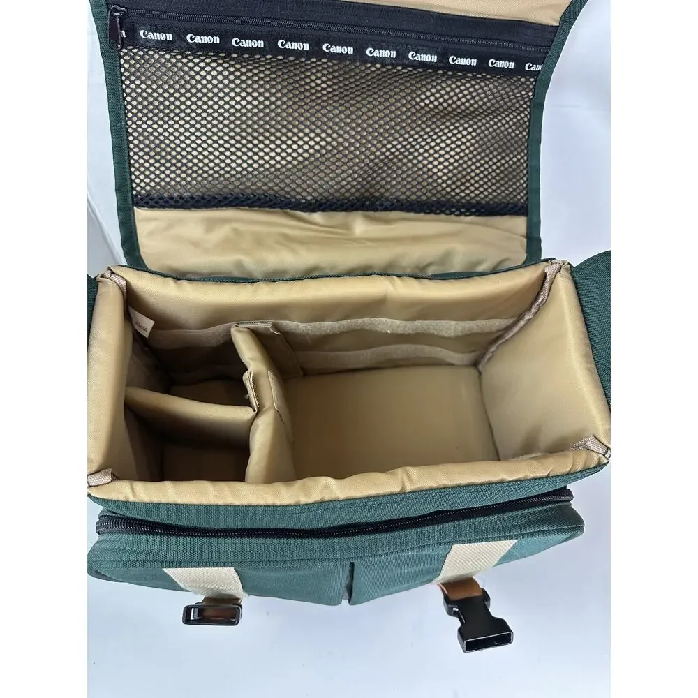 Retro Canon Camera Bag Organizer Green Pockets Shoulder Strap DSLR Carry Case - Picture 11 of 15
